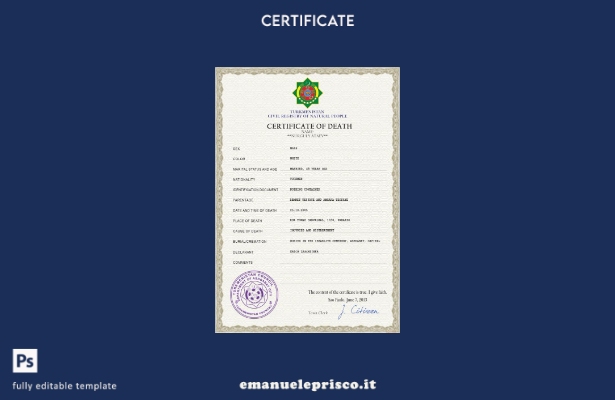 Modello PSD del certificato di morte del Turkmenistan in stile verificato